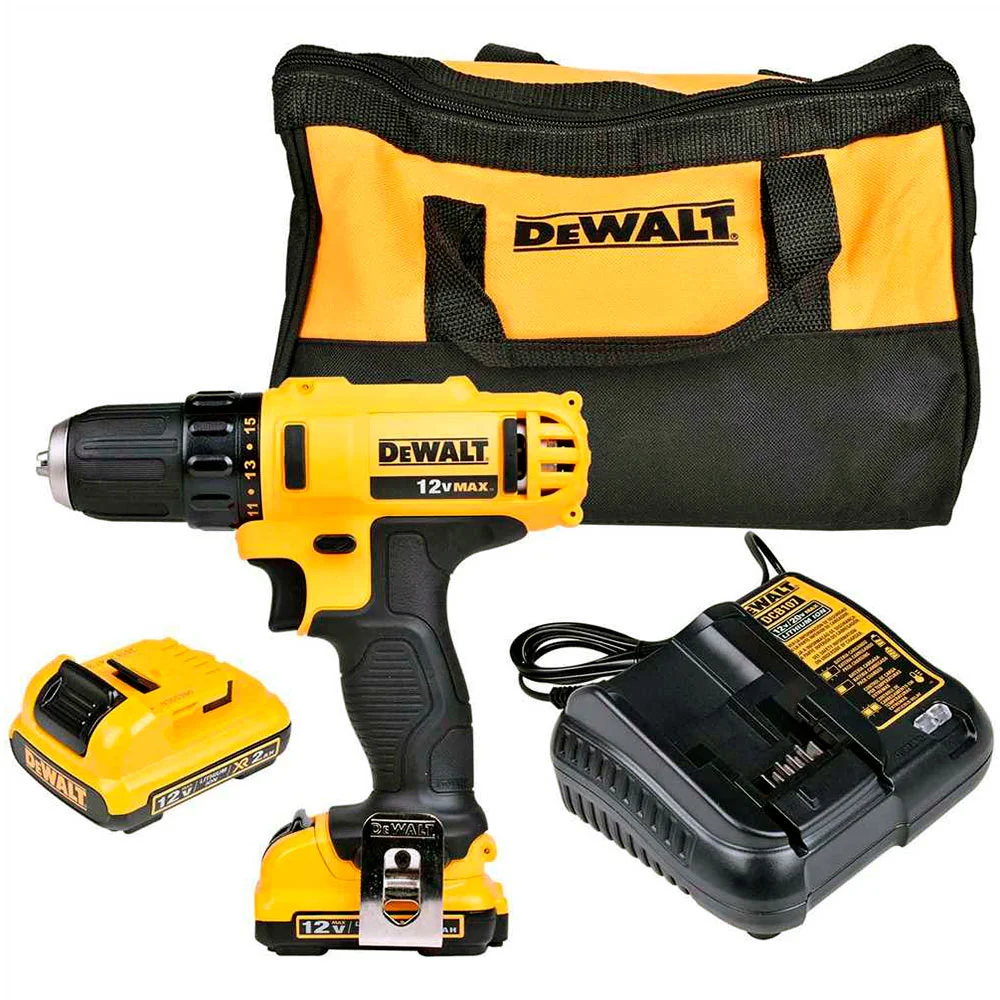 Parafusadeira e Furadeira 3/8Pol 12V com 2 Baterias 1,5Ah Carregador Bivolt e Bolsa DEWALT-DCD710D2